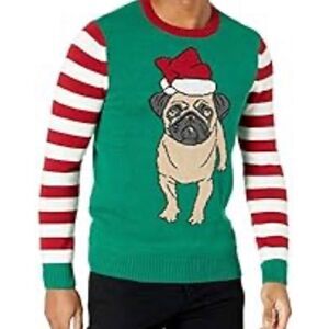 Ugly Christmas Sweater Santa Pug Striped Christmas Sweater